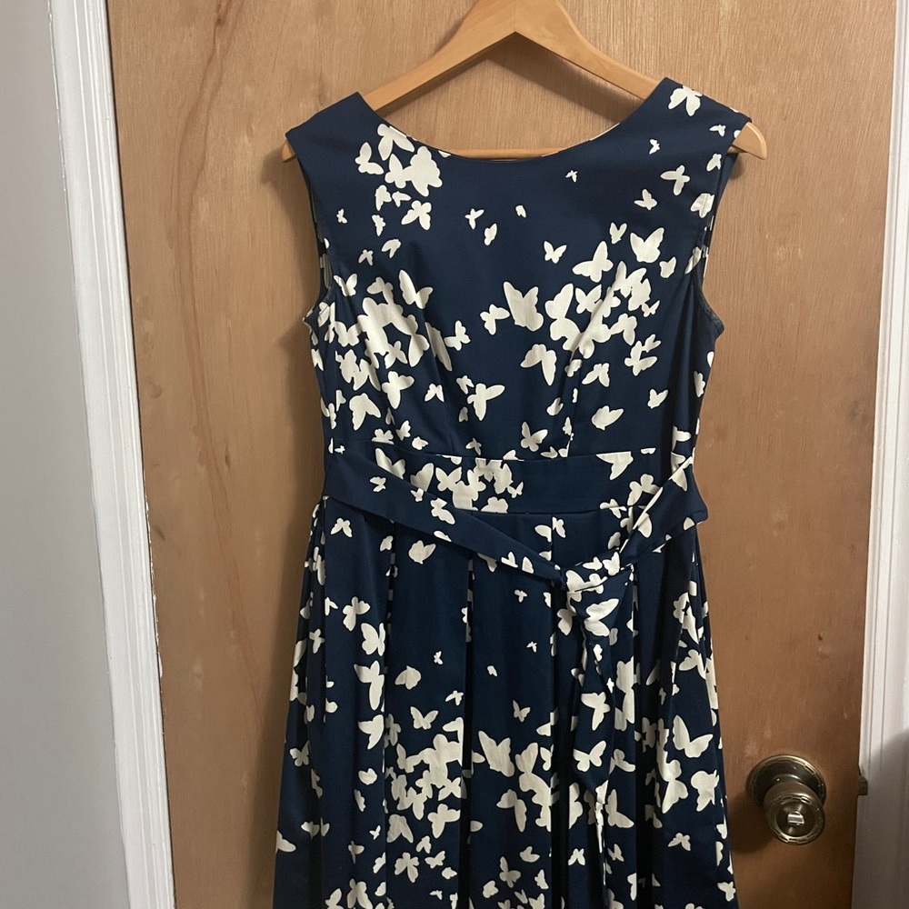 Closet Navy and Cream Butterfly Midi Dress